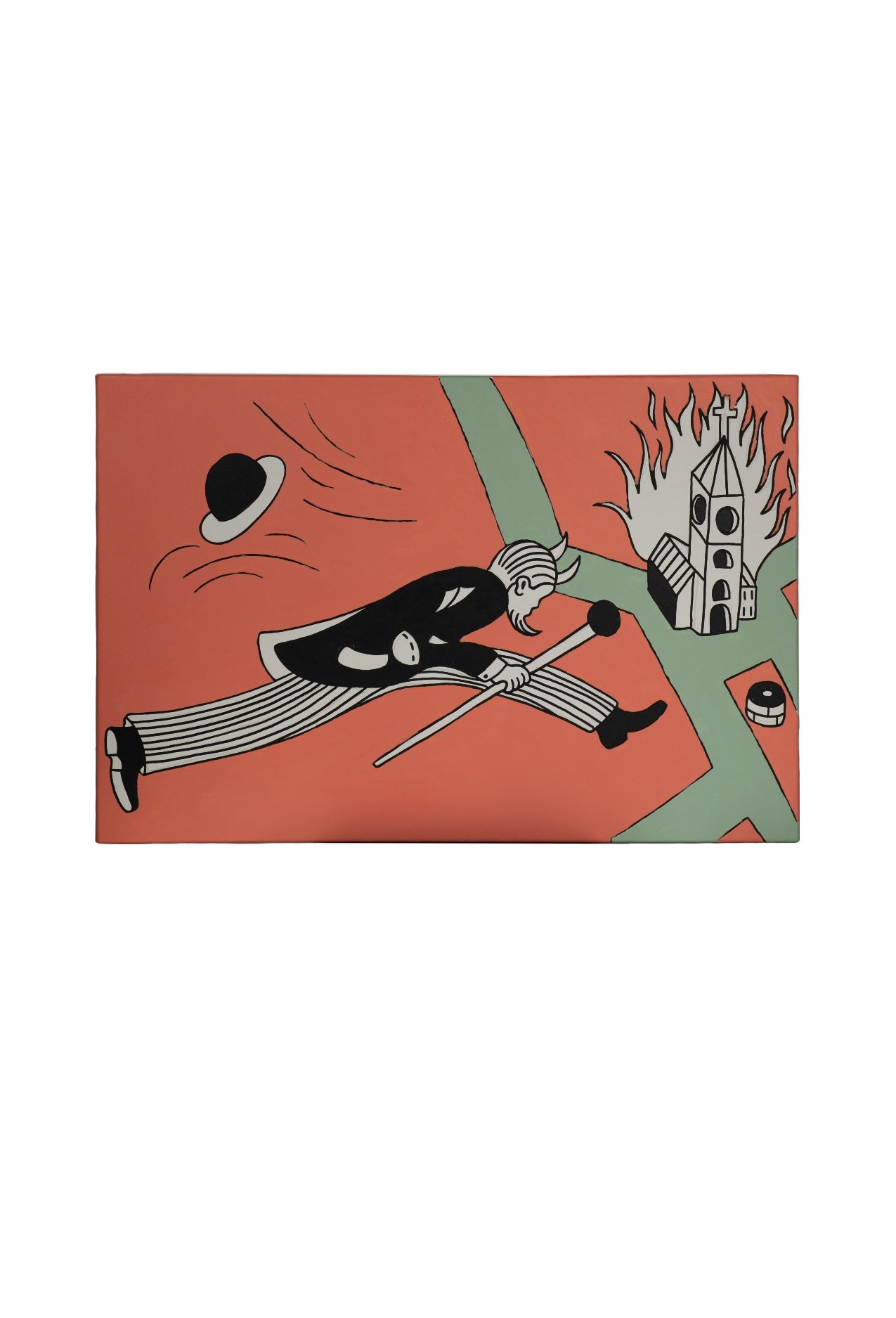 Surrealistic illustration of a figure on a red background